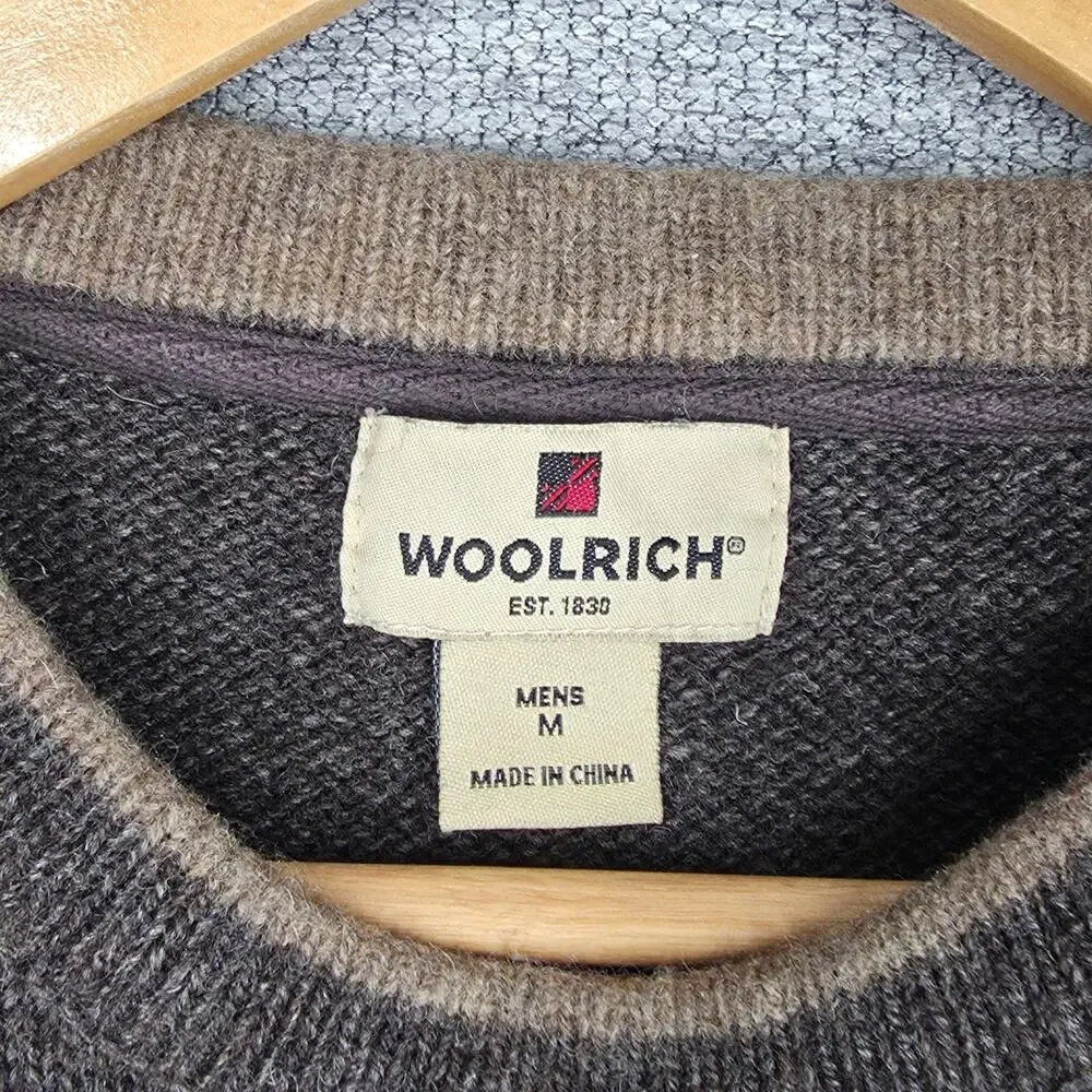 WOOLRICH MEN'S WOOL CREWNECK SWEATER – CHOCOLATE HEATHER – SIZE M – WOOL BLEND